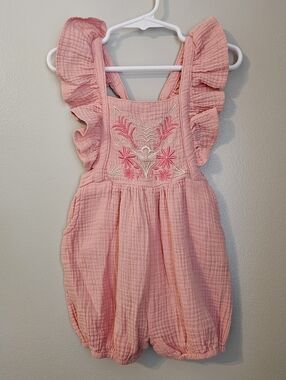 Jessica Simpson Soft Pink Baby Romper with Ruffle Detail